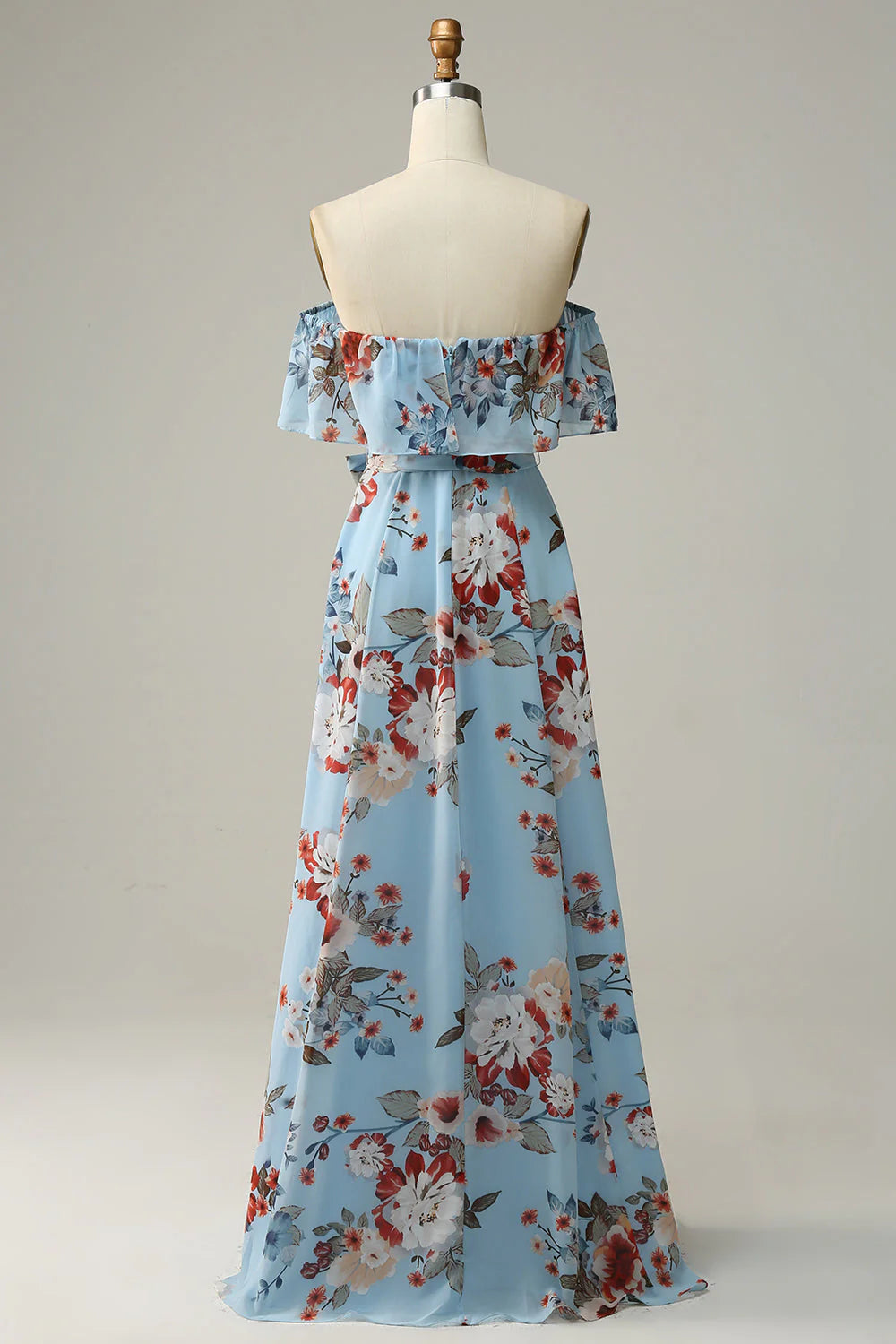 Vestido largo de dama de honor de gasa bohemia con estampado floral